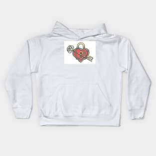 Heart Shaped Lock with a Key Kids Hoodie